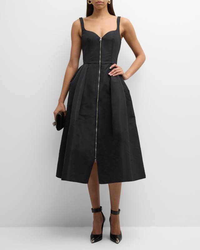 Zip-Front Midi Dress